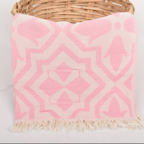 トルコ・バスタオル・ペシュテマル・リリー柄・ピンク