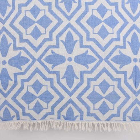 トルコ・バスタオル・ペシュテマル・リリー柄・ブルー