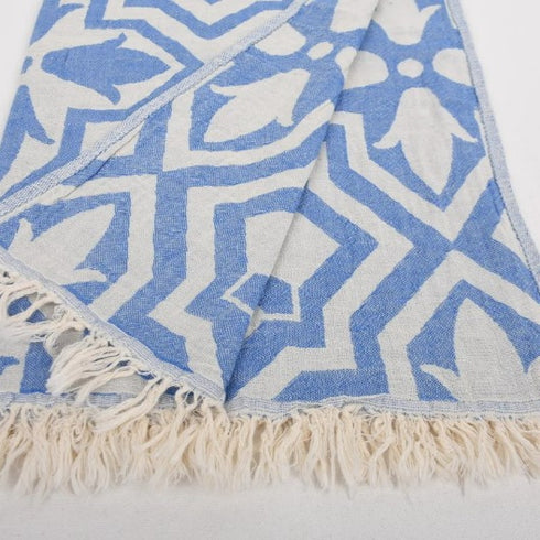 トルコ・バスタオル・ペシュテマル・リリー柄・ブルー