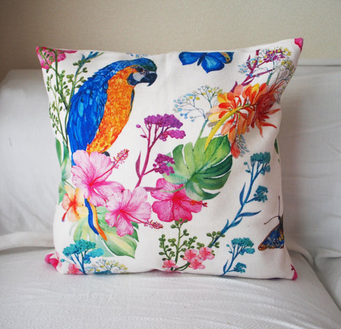 【カラフル・フォレスト】クッションカバー・インコ
