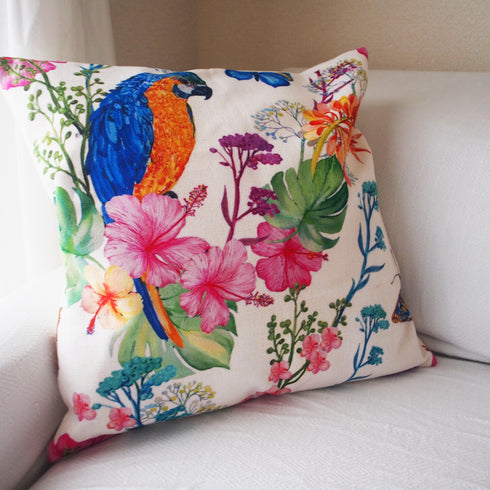 【カラフル・フォレスト】クッションカバー・インコ