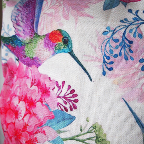 【カラフル・フォレスト】クッションカバー・ハチドリ