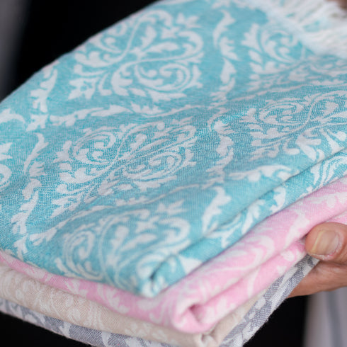 トルコ・フェイスタオル・ボタニカル柄・ミントグリーン