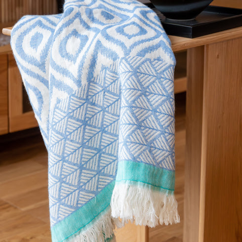 トルコ・バスタオル・ペシュテマル・オリエンタル柄ブルー