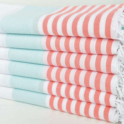 トルコ・ビーチタオル・ボーダー・ミントグリーン