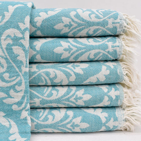 トルコ・バスタオル・ペシュテマル・ボタニカル柄・ミントグリーン