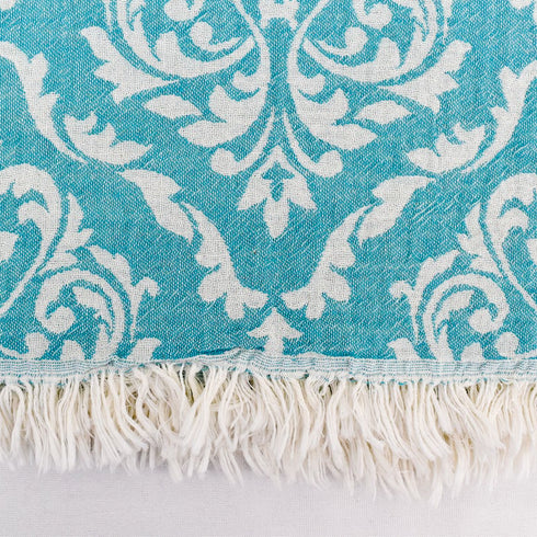 トルコ・バスタオル・ペシュテマル・ボタニカル柄・ミントグリーン