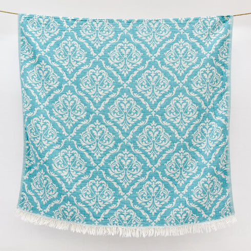 トルコ・バスタオル・ペシュテマル・ボタニカル柄・ミントグリーン