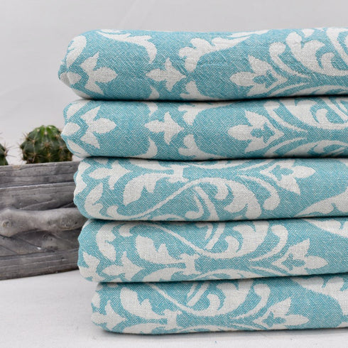 トルコ・バスタオル・ペシュテマル・ボタニカル柄・ミントグリーン