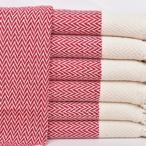 トルコ・キッチンタオル・ペシュテマル/レッド・Zigzag