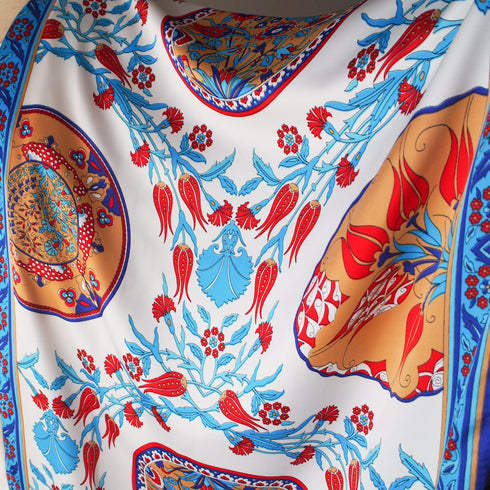 【オリエンタルな模様と神秘的なカラーが魅力】トルコ・オリエンタルショールスカーフ・タイル柄ルビー