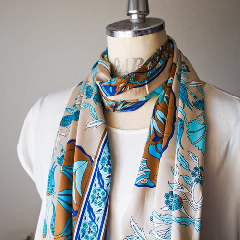 【オリエンタルな模様と神秘的なカラーが魅力】トルコ・オリエンタルショールスカーフ・ミントGR