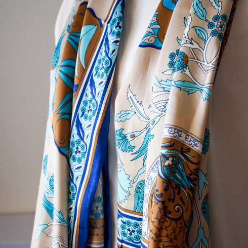 【オリエンタルな模様と神秘的なカラーが魅力】トルコ・オリエンタルショールスカーフ・ミントGR