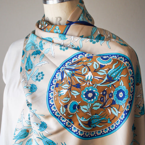 【オリエンタルな模様と神秘的なカラーが魅力】トルコ・オリエンタルショールスカーフ・ミントGR