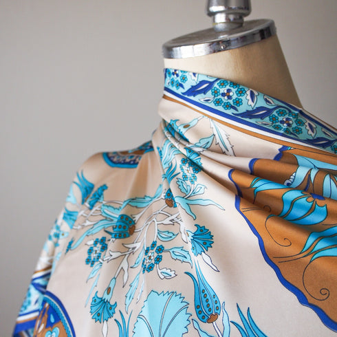 【オリエンタルな模様と神秘的なカラーが魅力】トルコ・オリエンタルショールスカーフ・ミントGR