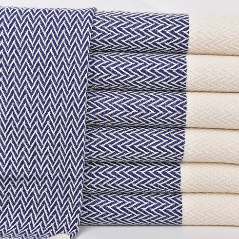 トルコ・キッチンタオル・ペシュテマル/ネイビー・Zigzag