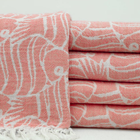 トルコ・フェイスタオル・ペシュテマル・フィッシュ柄・オレンジ柄