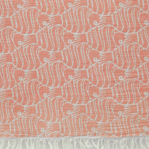 トルコ・フェイスタオル・ペシュテマル・フィッシュ柄・オレンジ柄