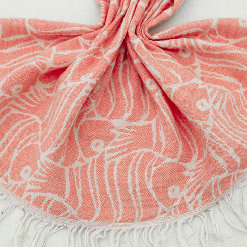 トルコ・フェイスタオル・ペシュテマル・フィッシュ柄・オレンジ柄