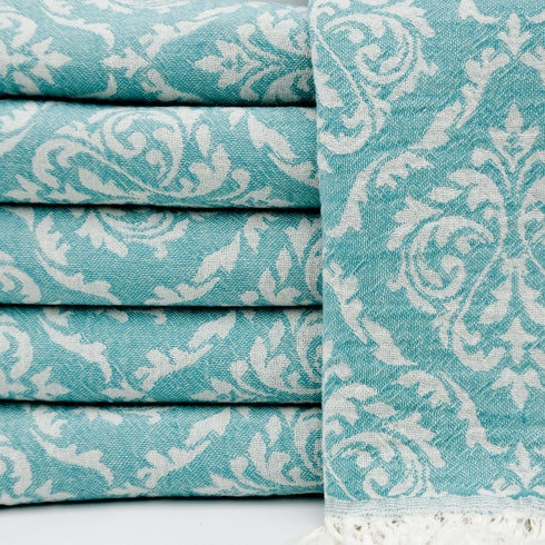 トルコ・フェイスタオル・ボタニカル柄・ミントグリーン