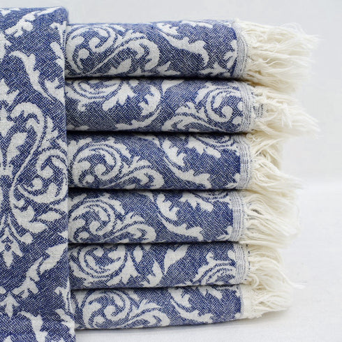 トルコ・タオル・ペシュテマル・ボタニカル柄・ネイビー