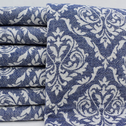 トルコ・タオル・ペシュテマル・ボタニカル柄・ネイビー