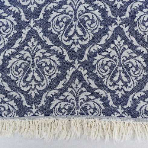 トルコ・タオル・ペシュテマル・ボタニカル柄・ネイビー