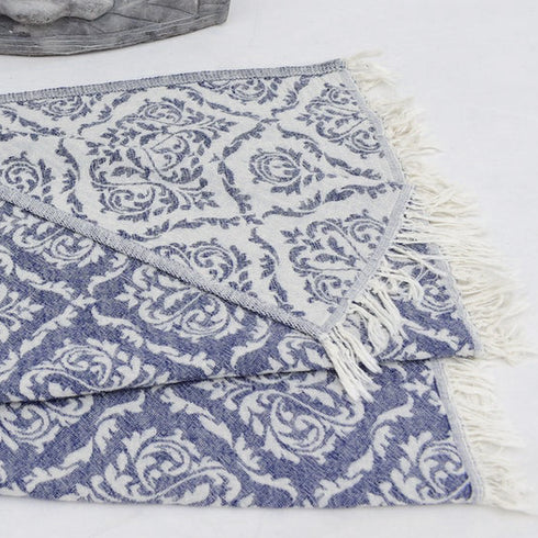 トルコ・タオル・ペシュテマル・ボタニカル柄・ネイビー
