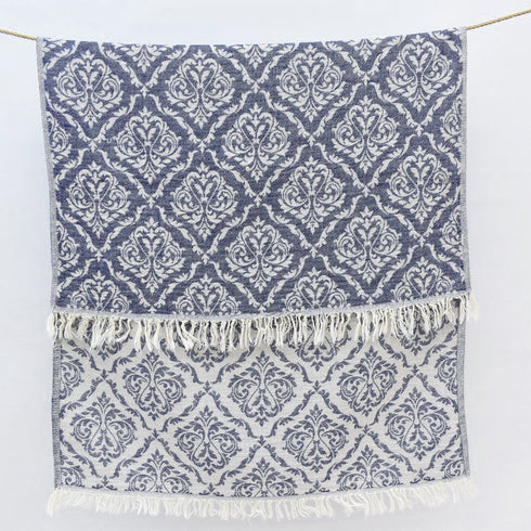 トルコ・タオル・ペシュテマル・ボタニカル柄・ネイビー