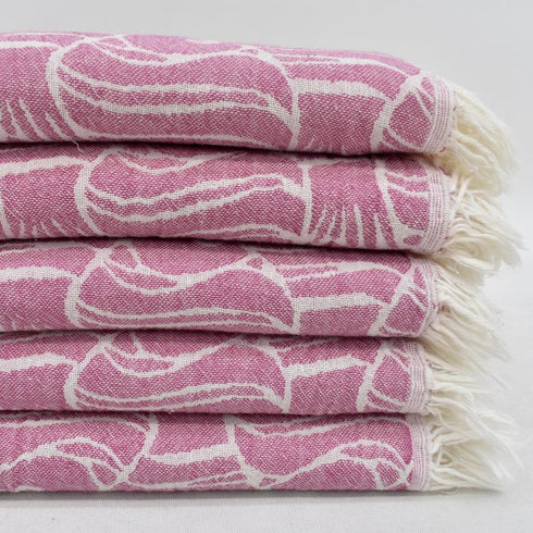 トルコ・フェイスタオル・フィッシュ柄・ピンク