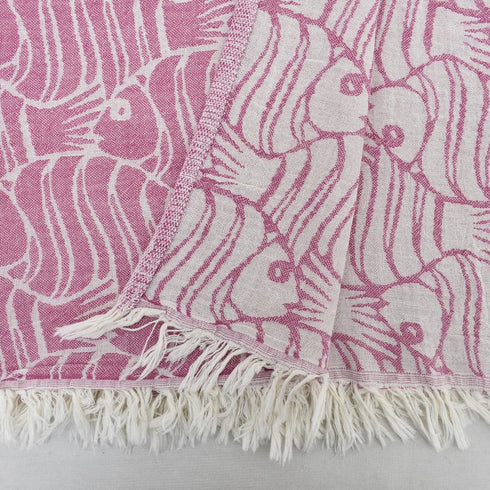 トルコ・フェイスタオル・フィッシュ柄・ピンク