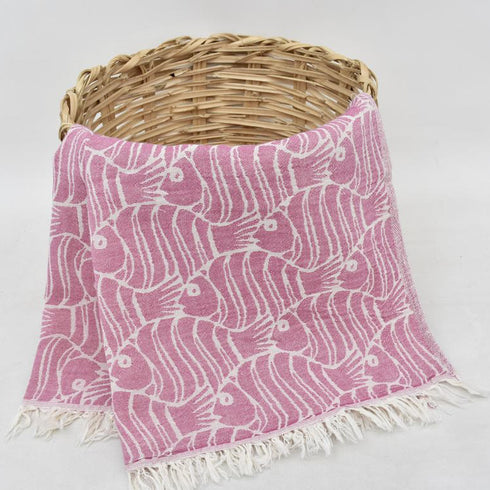 トルコ・フェイスタオル・フィッシュ柄・ピンク