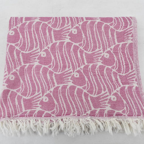 トルコ・フェイスタオル・フィッシュ柄・ピンク