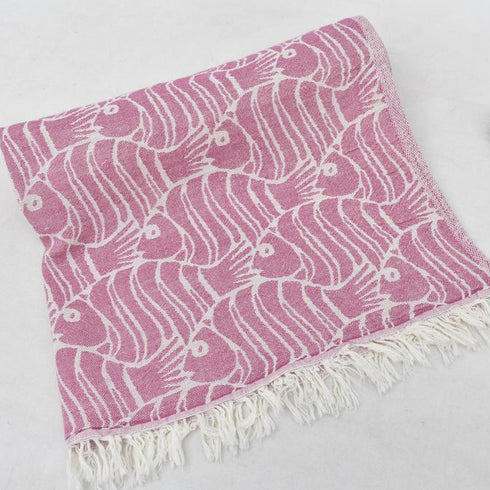 トルコ・フェイスタオル・フィッシュ柄・ピンク