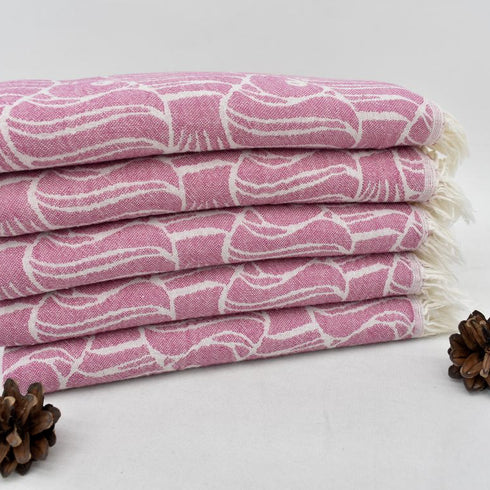 トルコ・フェイスタオル・フィッシュ柄・ピンク