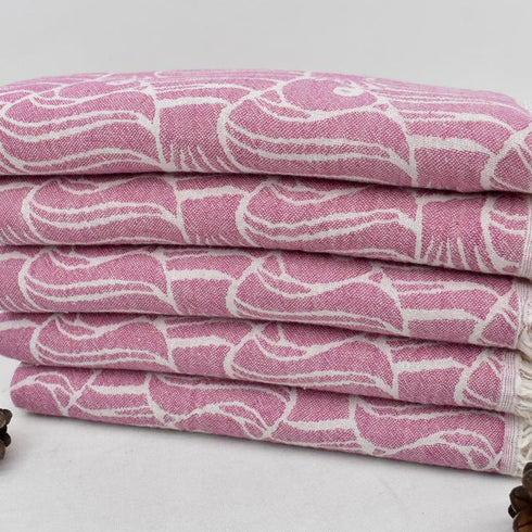 トルコ・フェイスタオル・フィッシュ柄・ピンク