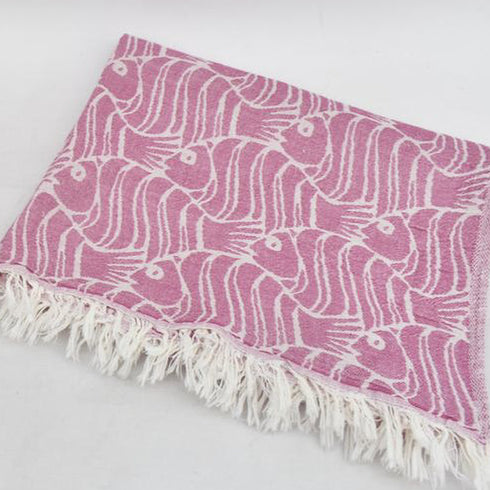 トルコ・フェイスタオル・フィッシュ柄・ピンク