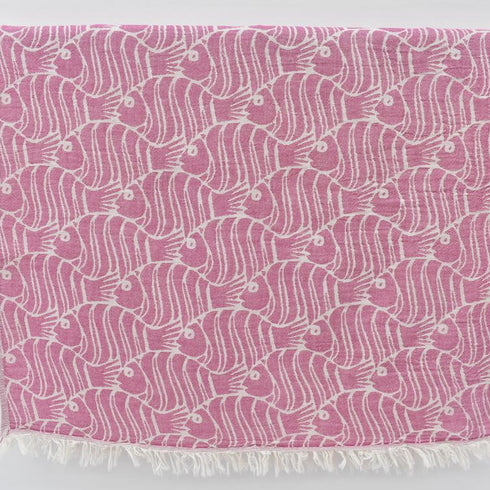 トルコ・フェイスタオル・フィッシュ柄・ピンク