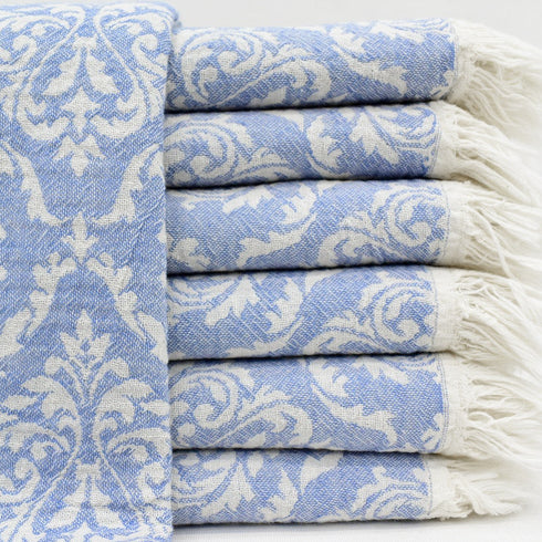 トルコ・フェイスタオル・ボタニカル柄・アッシュブルー