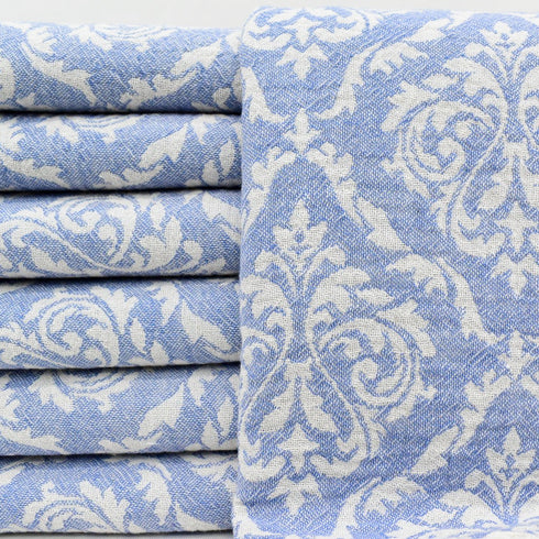 トルコ・フェイスタオル・ボタニカル柄・アッシュブルー