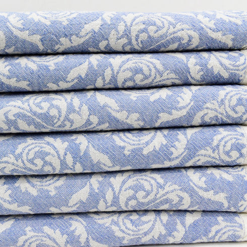 トルコ・フェイスタオル・ボタニカル柄・アッシュブルー