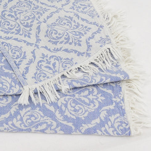 トルコ・フェイスタオル・ボタニカル柄・アッシュブルー