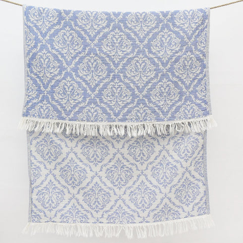 トルコ・フェイスタオル・ボタニカル柄・アッシュブルー