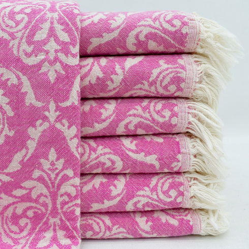 トルコ・タオル・ペシュテマル・ボタニカル柄・ピンク