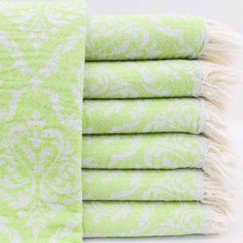 トルコ・フェイスタオル・ボタニカル柄・ピスタチオ