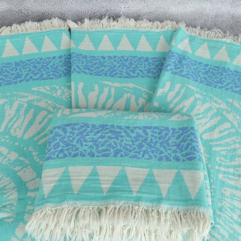 トルコ・バスタオル・ペシュテマル・オリエンタル柄ミントグリーン